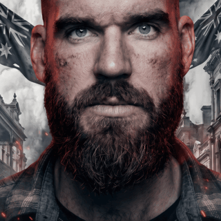 Dark humour and no apologies: Isaac Butterfield's new tour arrives in Adelaide - Bearded man's face with serious expression overlaid on urban street scene with red-tinted lighting.