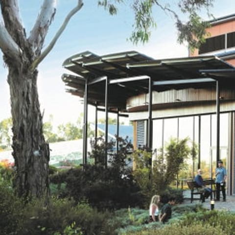 Lucas and Arthur Jussen - Contemporary pavilion structure with glass walls nestled amongst native trees at UKARIA Cultural Centre.