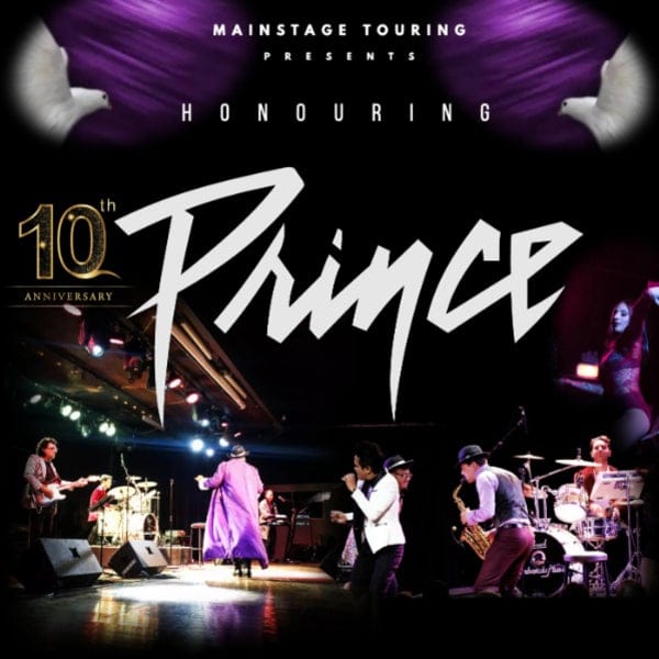 Mainstage Touring tribute band performing Prince hits on stage with purple lighting and live musicians.