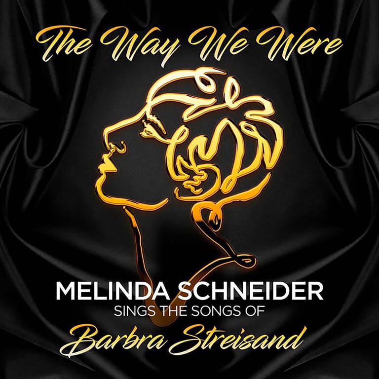 Gold neon-style profile illustration of a woman's face with "The Way We Were" text and Melinda Schneider performance details on black background.
