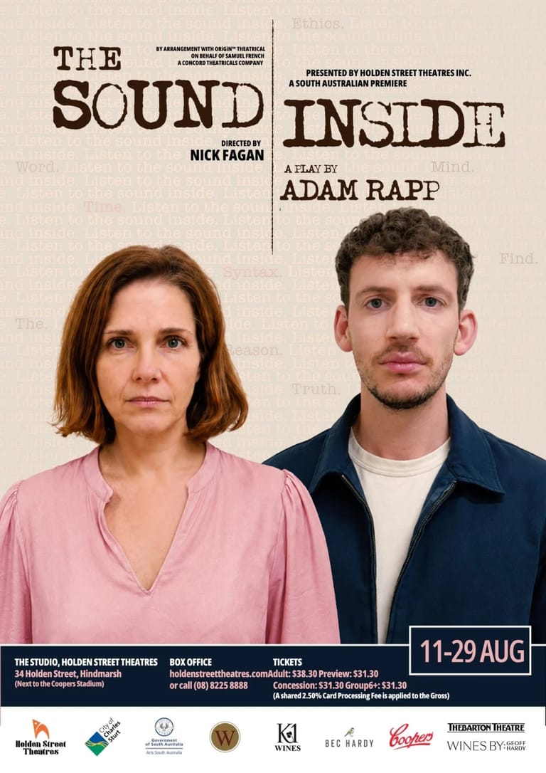 Two people stand against a beige background beneath text reading "The Sound Inside" and "Adam Rapf".