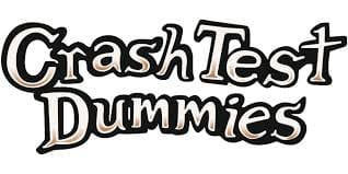 Black and white logo for Crash Test Dummies featuring stylised bubble lettering.