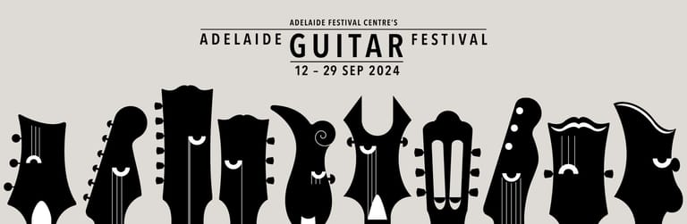 Adelaide Guitar Festival 2024 logo featuring silhouettes of various electric and acoustic guitars arranged in a row.