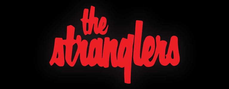 The Stranglers logo in red block lettering against a black background.