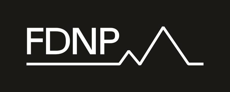 FDNP logo with white text and line graph on dark background.