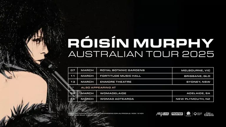 Bóisín Murphy Australian Tour 2025 promotional poster with tour dates and venues listed against a black background.