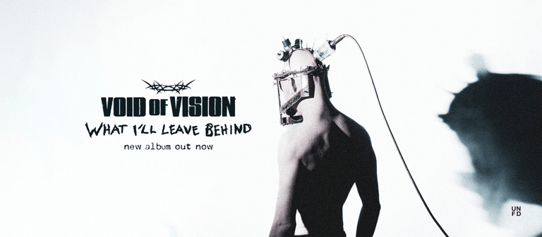 Black and white promotional image for Ville Valo's "What I'll Leave Behind" album featuring a figure with a microphone against a minimalist background.
