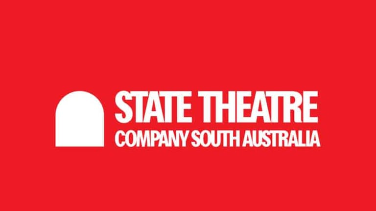 State Theatre Company South Australia logo on a bright red background.
