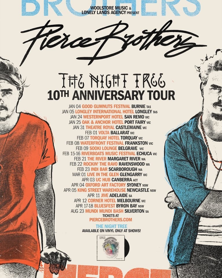 Fiery Brothers poster for 10th Anniversary Tour featuring two men in colourful jackets with tour dates and venues listed.