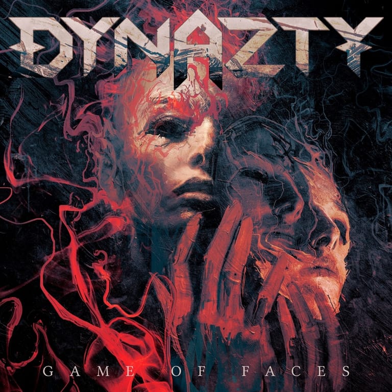 Dynazty album cover featuring multiple overlapping faces shrouded in red and orange flame-like effects with "Game of Faces" text.