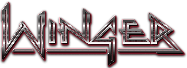 Winger band logo in metallic chrome lettering with red and black striped styling.