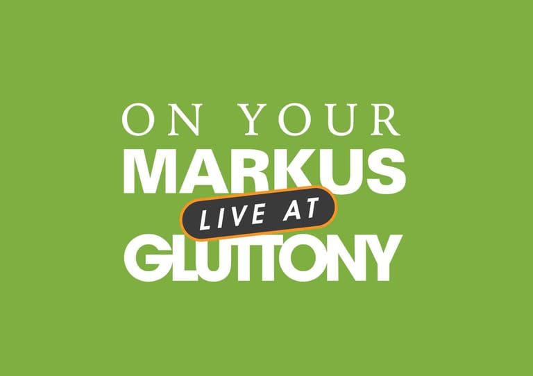 On Your Markus Live at Gluttony logo on lime-green background.
