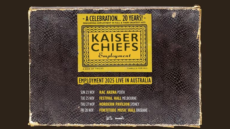 Kaiser Chiefs tour poster advertising Australian dates with yellow and black vintage-style design.