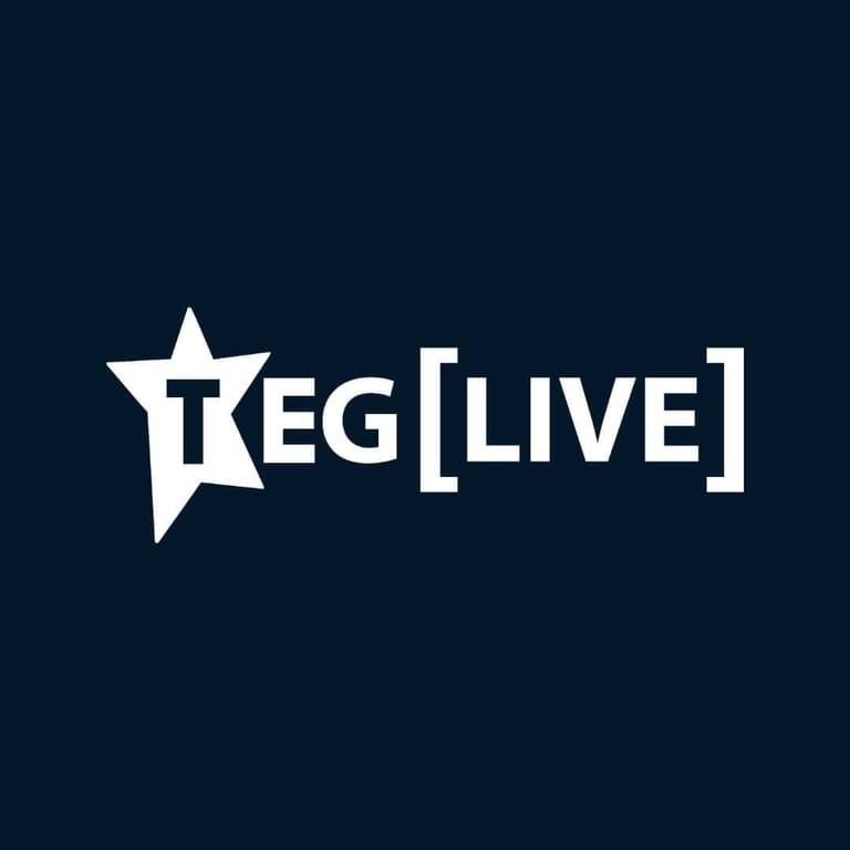 TEG Live logo featuring a white star and text on dark blue background.