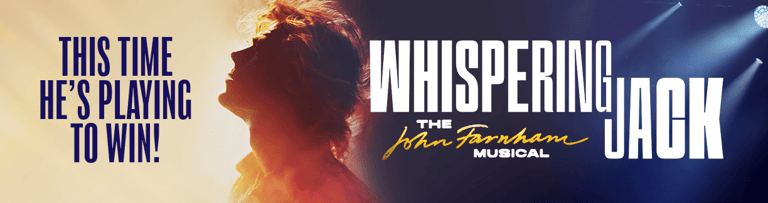 Man in profile silhouetted against warm stage lighting with "Whispering Jack" text overlay.