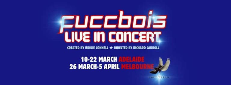 Neon pink and blue promotional graphic for Euchbois live concert with performance dates in March and April.