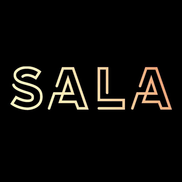 Gold outlined text reading "SALA" against a black background.
