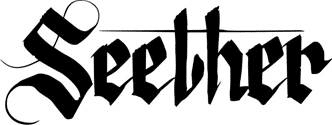 Seether band logo in bold black gothic lettering with decorative flourishes.