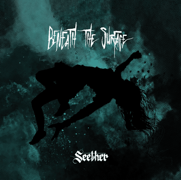 Silhouetted figure falling through turbulent teal water with white band and album title text overlay.