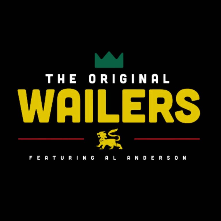 The Original Wailers logo in yellow and green on black background, featuring crown and lion symbol.