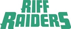Green "RIFF RAIDERS" text logo on white background.