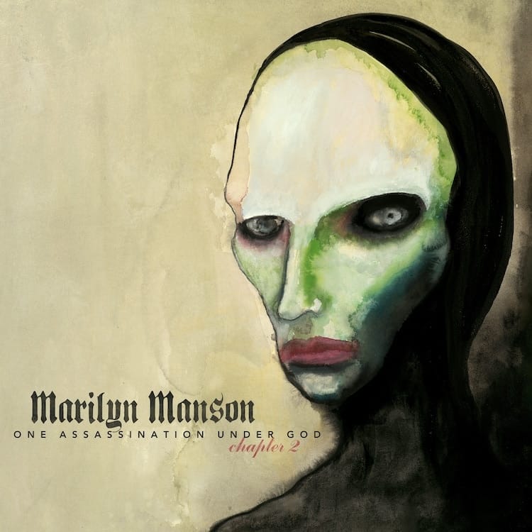 Stylised portrait of a pale face with green-tinted eyes and dark hair against a cream background, album cover text below.