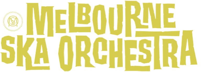 Melbourne Ska Orchestra logo in bold yellow lettering on white background.
