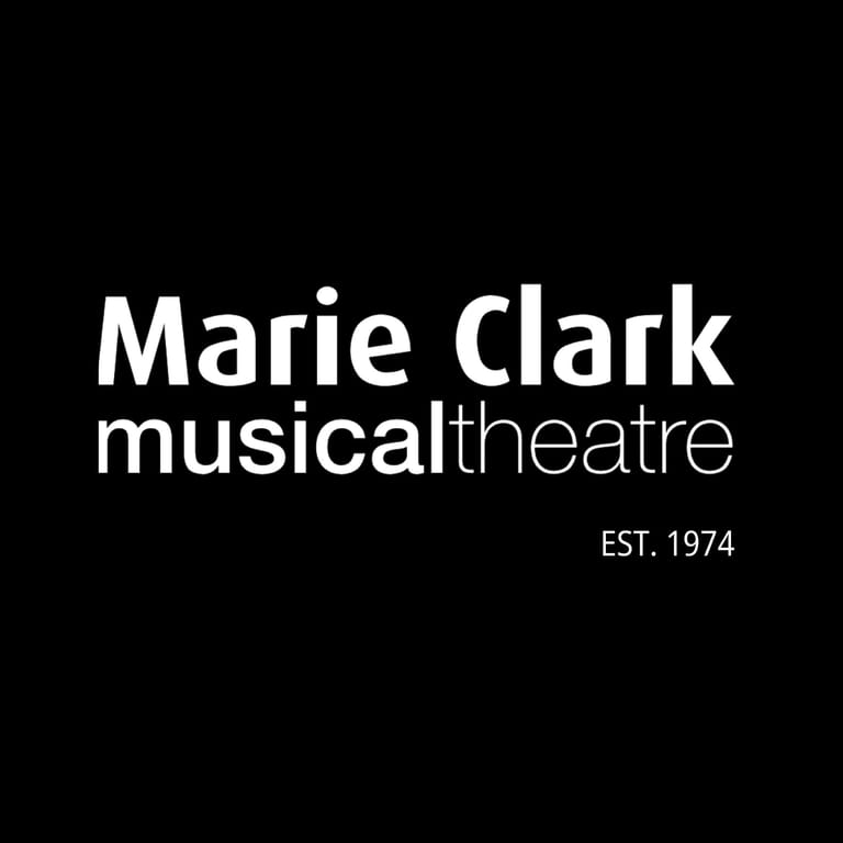 Marie Clark musical theatre logo on black background, established 1974.
