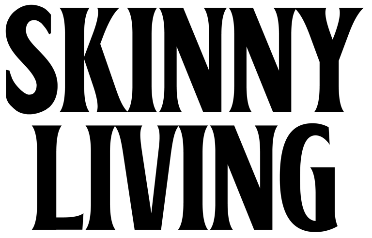 Bold black text reading "Skinny Living" on white background.