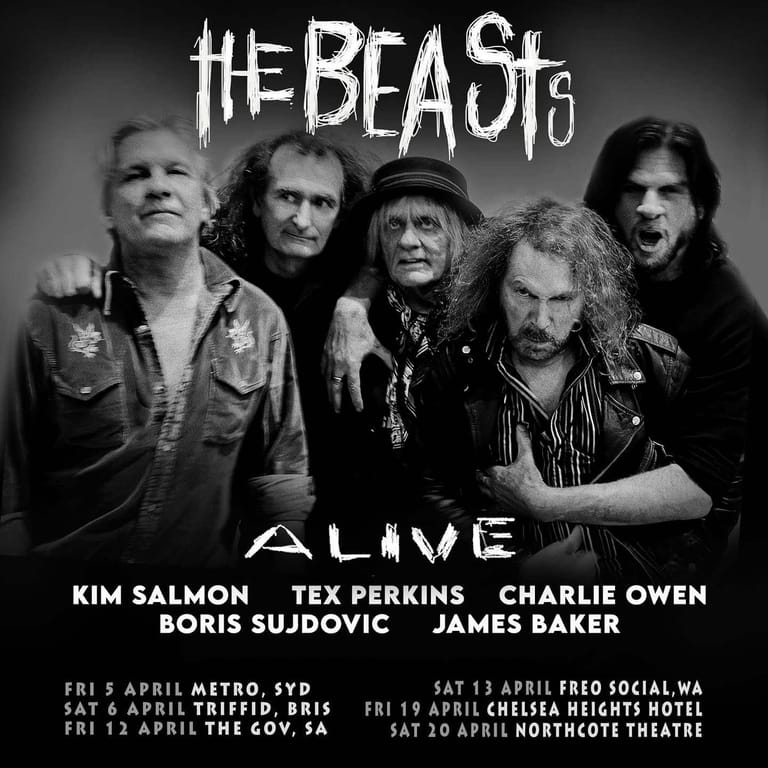 The Beasts band members pose together in black and white promotional image for their Australian tour.