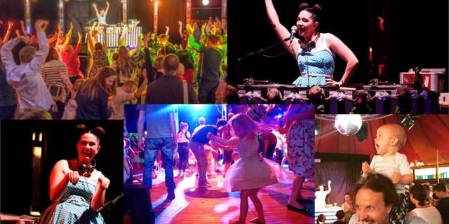 Vibrant collage of live performance scenes featuring dancers, musicians and audiences under colourful stage lighting.