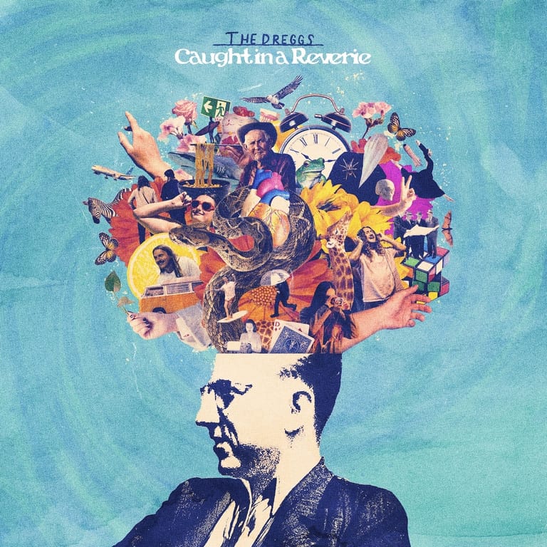 Silhouette of a head filled with colourful musicians and instruments against a light blue background.