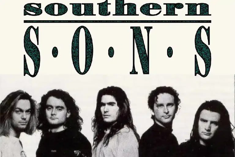 Five young men with long dark hair pose together against a white background with "southern S.O.N.S" text above.