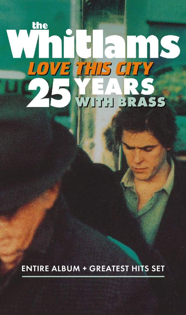 Two men in close conversation against a teal-green background, promoting The Whitlams' 25 years anniversary album.