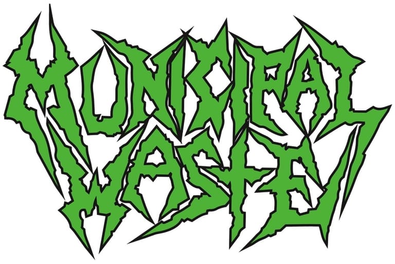 Municipal Waste band logo in jagged green lettering with sharp angular styling.