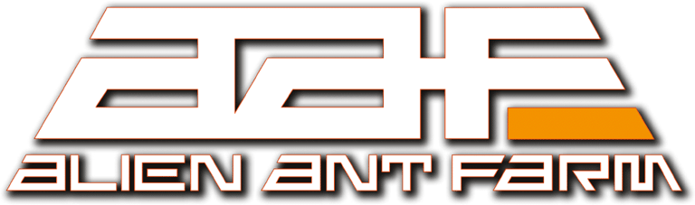 Alien Ant Farm logo featuring stylised metallic lettering with orange and grey geometric design elements.